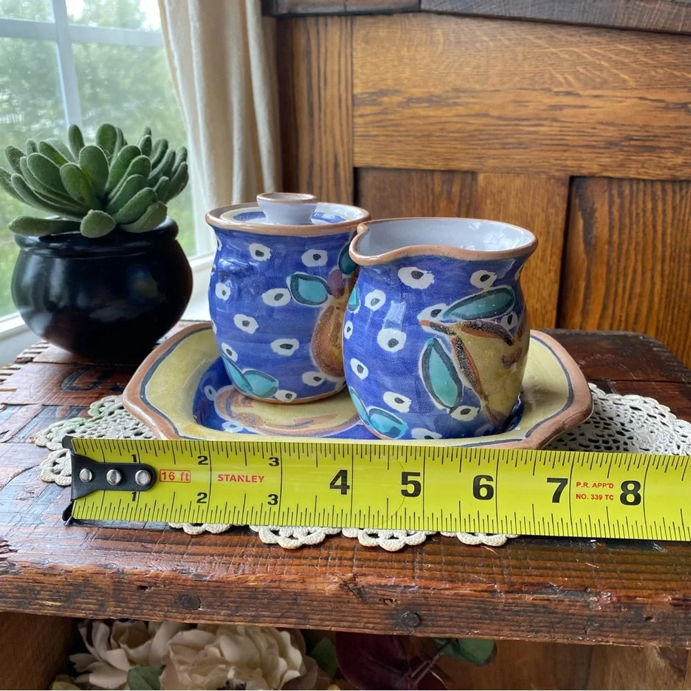 Studio Pottery Pear Sugar and Creamer Dish Set EUC